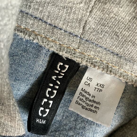 H&M Light Blue Denim Utility Jacket with Grey Hood XXS - Picture 3 of 9